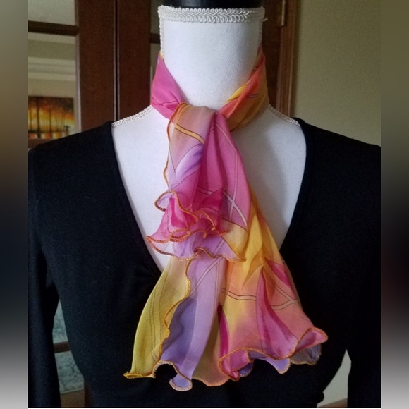 Silk Lilac Pink & Yellow Scarf from Italy - Picture 1 of 9